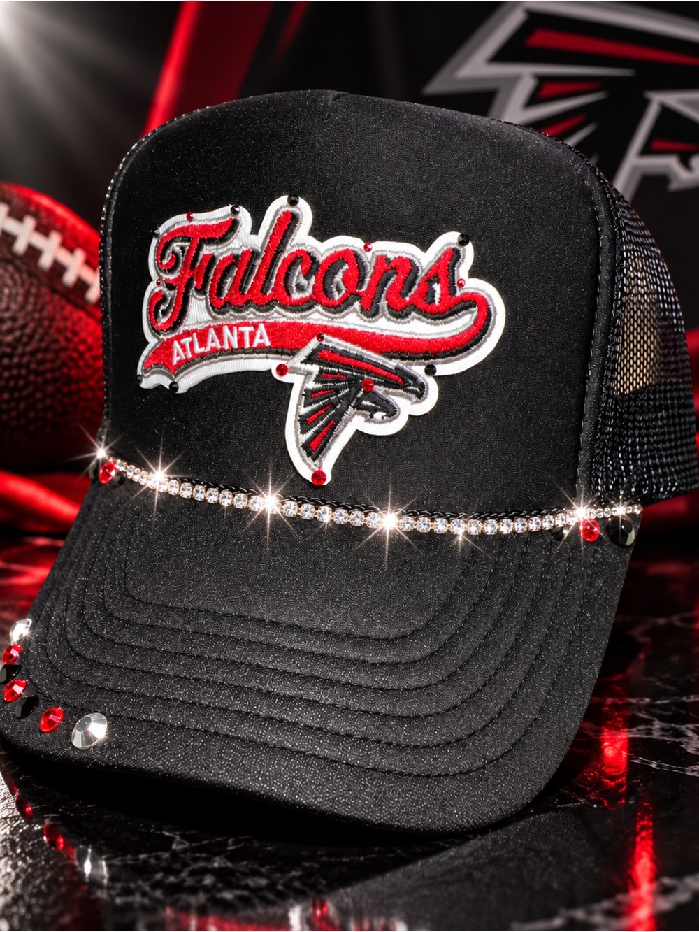 Atlanta Falcons Black Rhinestone Custom Trucker Hat